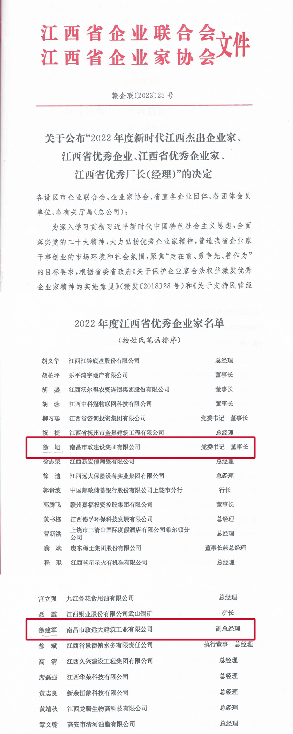 徐旭獲“2022年度新時(shí)代江西優(yōu)秀企業(yè)家”稱號(hào)